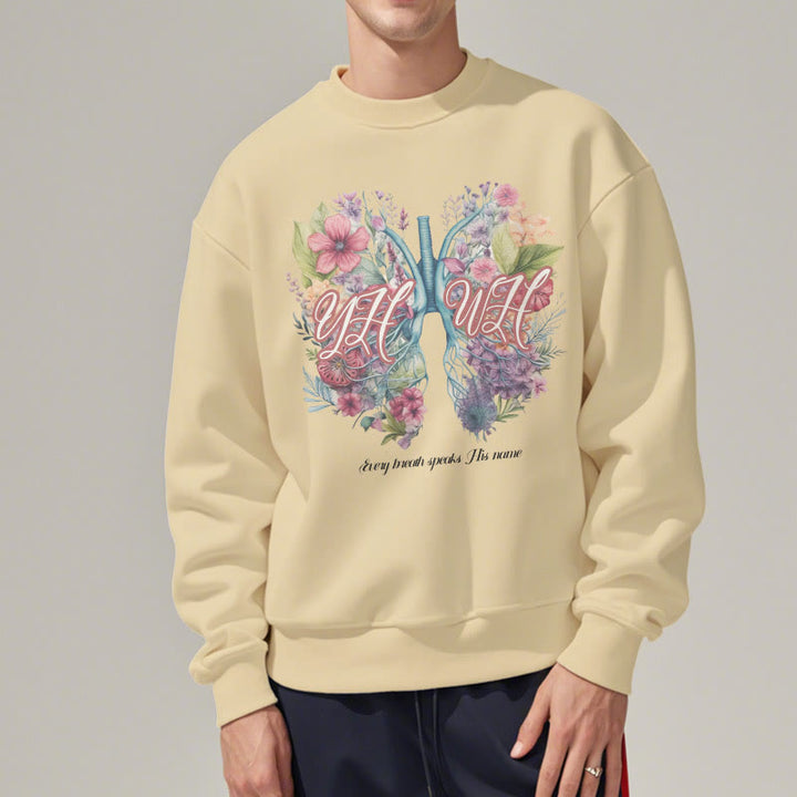 Christianartworkshop Colored Style Every Breath Speaks His Name Fleece Lined Polyester Sweatshirt