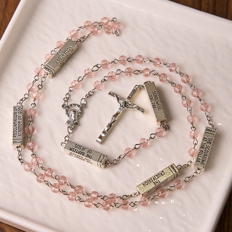Christianartworkshop The Mysteries Rosary Engraved Mystery Bar - Pink - image 1