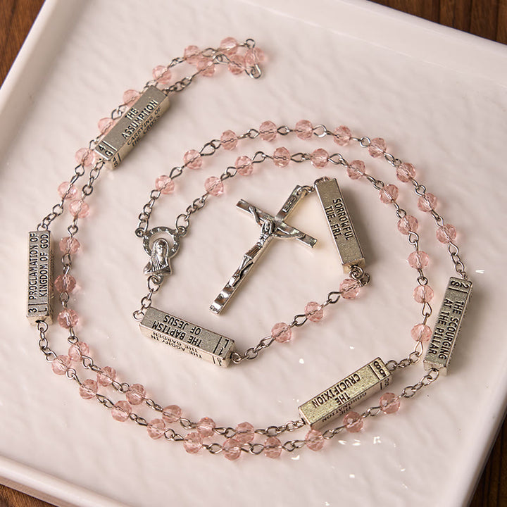 Christianartworkshop The Mysteries Rosary Engraved Mystery Bar - Pink - image 1