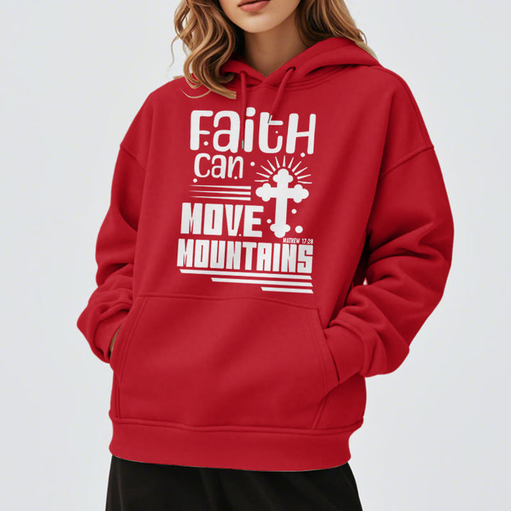 Christianartworkshop Modern Style Faith Can Move Mountains Fleece Lined Polyester Hoodie