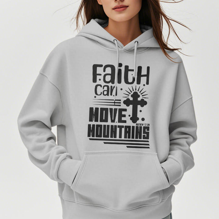 Christianartworkshop Modern Style Faith Can Move Mountains Fleece Lined Polyester Hoodie