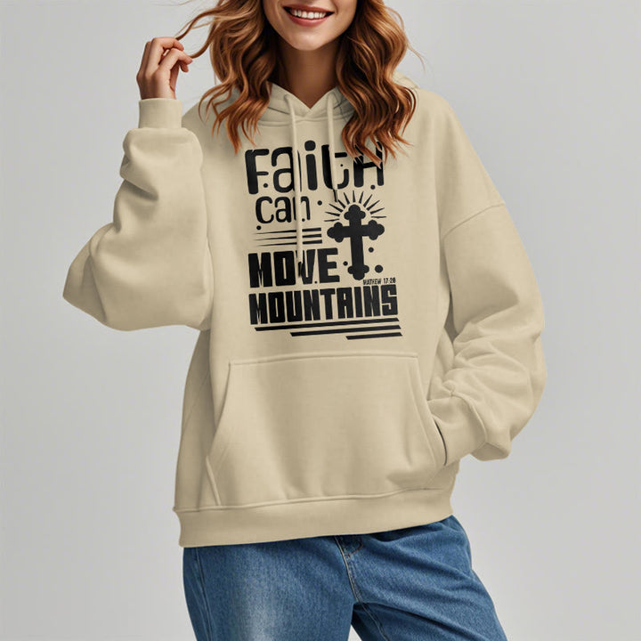 Christianartworkshop Modern Style Faith Can Move Mountains Fleece Lined Polyester Hoodie