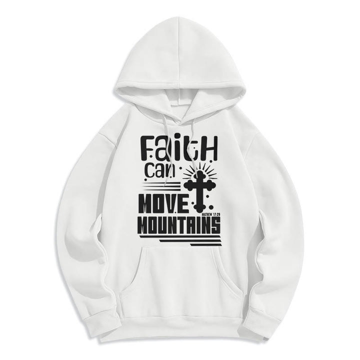 Christianartworkshop Modern Style Faith Can Move Mountains Fleece Lined Polyester Hoodie