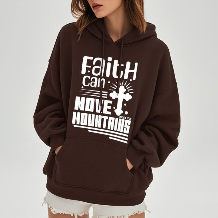 Christianartworkshop Modern Style Faith Can Move Mountains Fleece Lined Polyester Hoodie