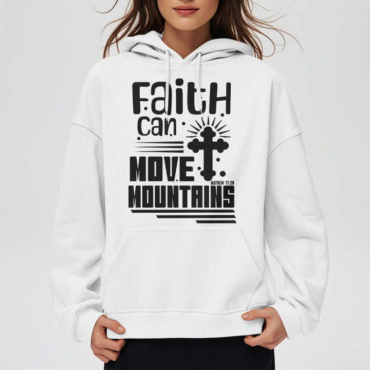 Christianartworkshop Modern Style Faith Can Move Mountains Fleece Lined Polyester Hoodie