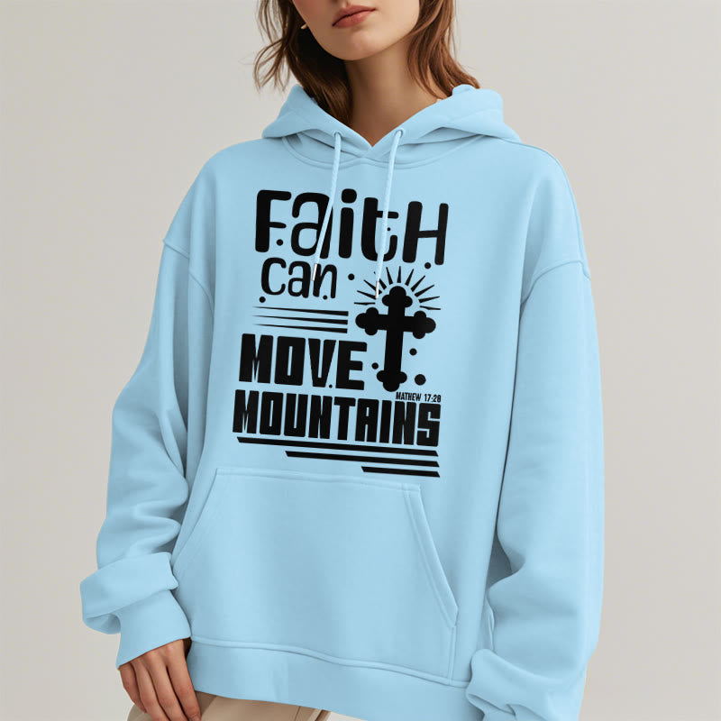 Christianartworkshop Modern Style Faith Can Move Mountains Fleece Lined Polyester Hoodie