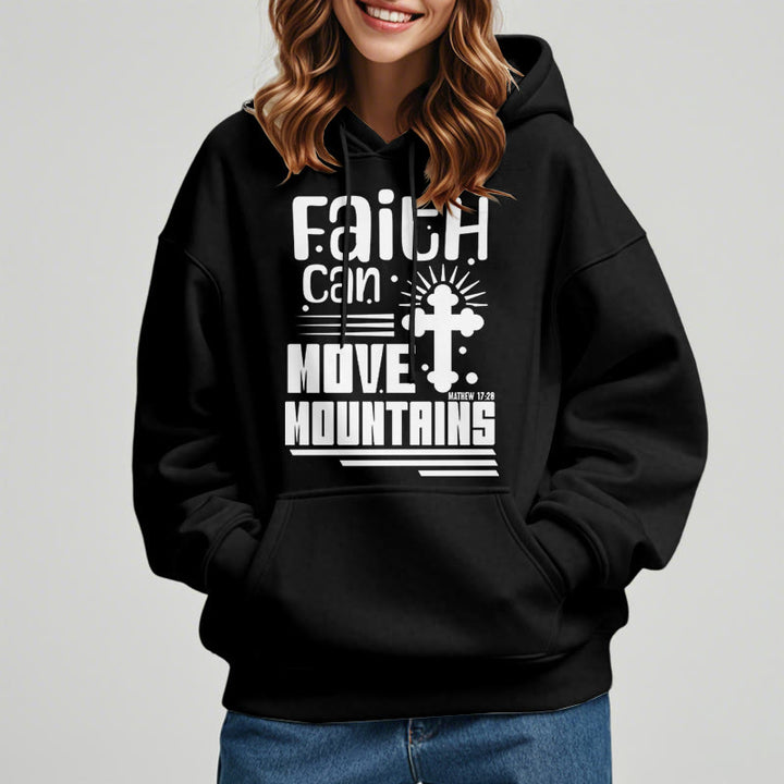 Christianartworkshop Modern Style Faith Can Move Mountains Fleece Lined Polyester Hoodie