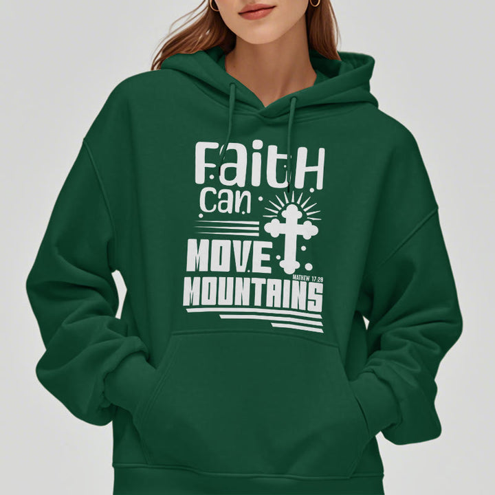 Christianartworkshop Modern Style Faith Can Move Mountains Fleece Lined Polyester Hoodie