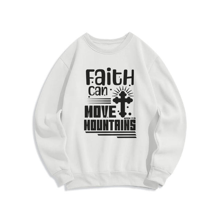 Christianartworkshop Modern Style Faith Can Move Mountains Fleece Lined Polyester Sweatshirt - White - 2XL - image 0