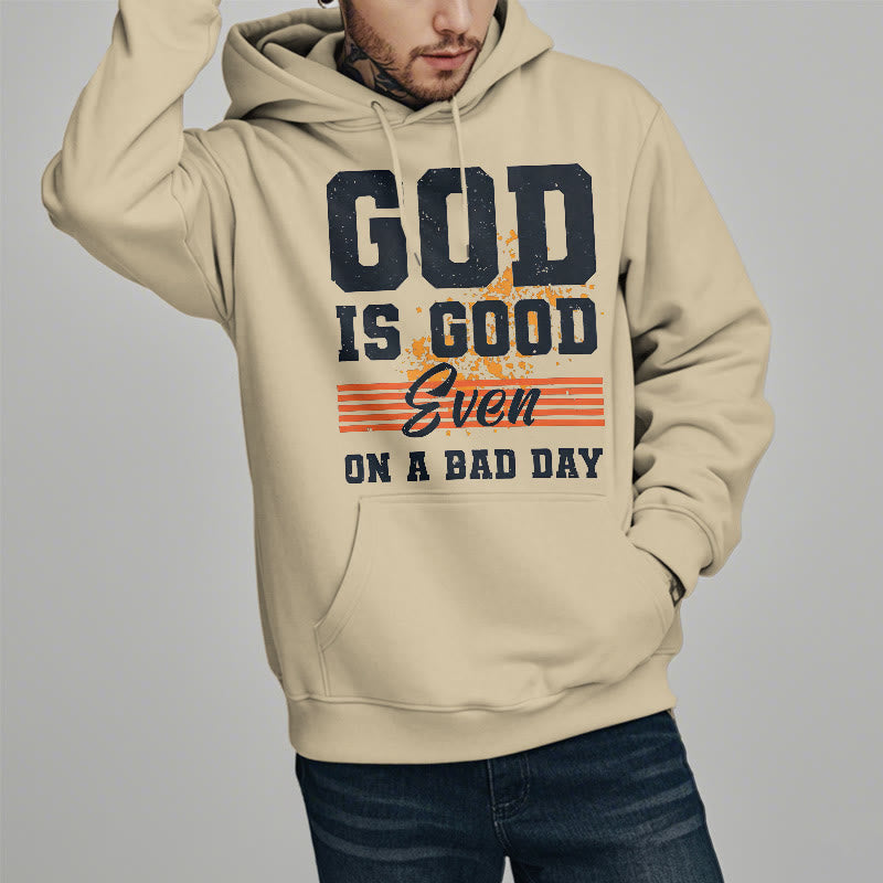 Christianartworkshop Classic Style God Is Good Even On A Bad Day Fleece Lined Polyester Hoodie