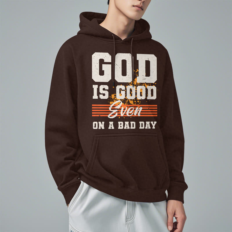 Christianartworkshop Classic Style God Is Good Even On A Bad Day Fleece Lined Polyester Hoodie