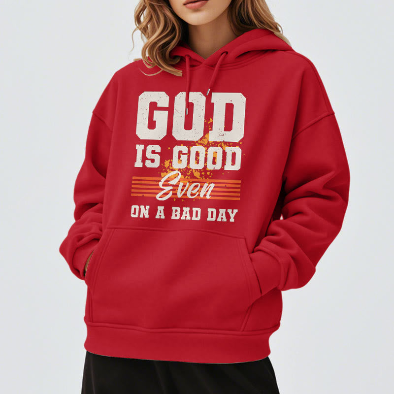 Christianartworkshop Classic Style God Is Good Even On A Bad Day Fleece Lined Polyester Hoodie