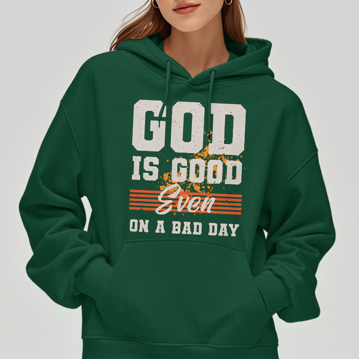 Christianartworkshop Classic Style God Is Good Even On A Bad Day Fleece Lined Polyester Hoodie