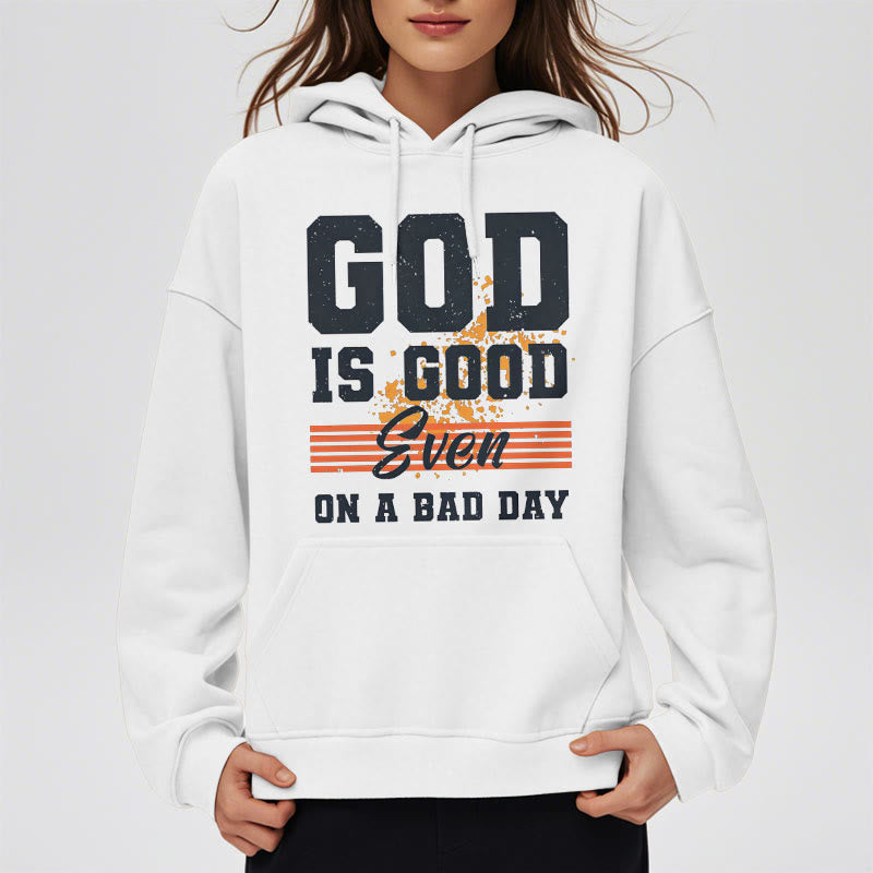 Christianartworkshop Classic Style God Is Good Even On A Bad Day Fleece Lined Polyester Hoodie