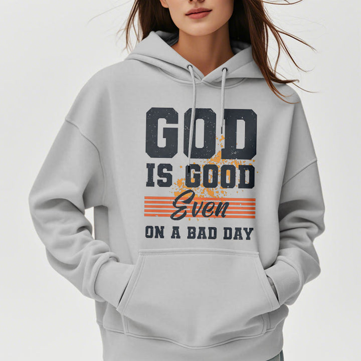 Christianartworkshop Classic Style God Is Good Even On A Bad Day Fleece Lined Polyester Hoodie