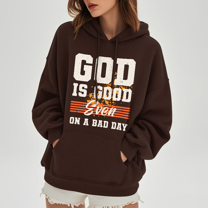 Christianartworkshop Classic Style God Is Good Even On A Bad Day Fleece Lined Polyester Hoodie