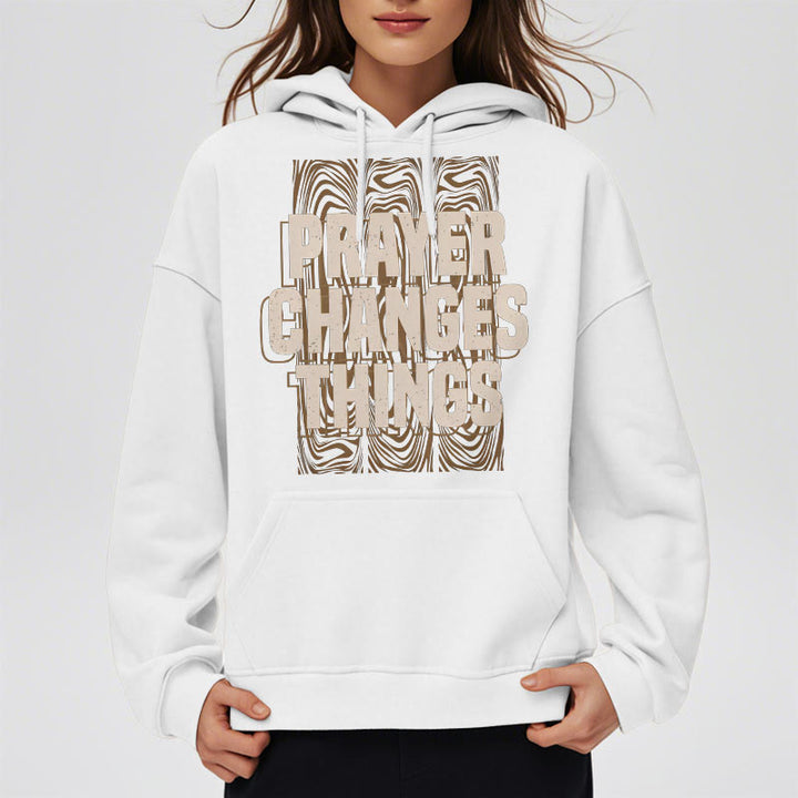 Christianartworkshop Modern Style Prayer Changes Things Fleece Lined Polyester Hoodie