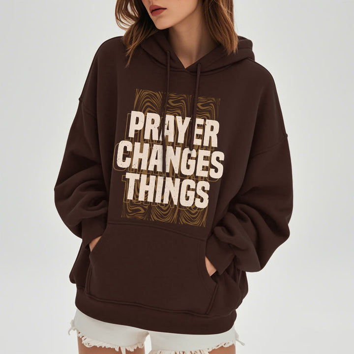 Christianartworkshop Modern Style Prayer Changes Things Fleece Lined Polyester Hoodie