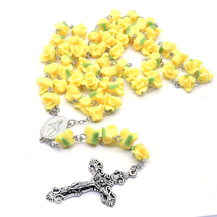 Christianartworkshop Immaculate Heart of Mary & Crucifix of 6*8 mm Rose Multicolor Polymer Clay Alloy Chain Rosary - image 6
