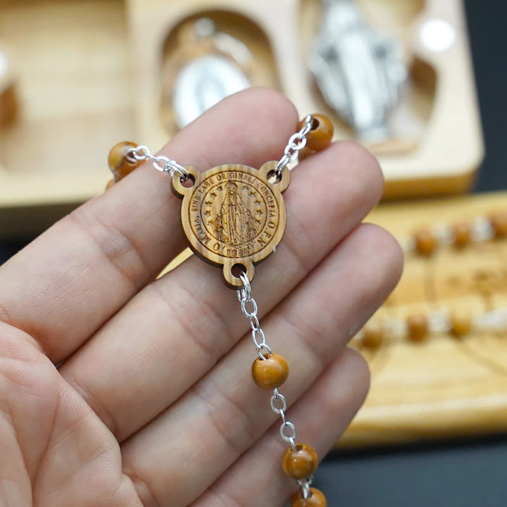 Christianartworkshop Classic Style Devotional Virgin Mary Olive Wood Rosary Set