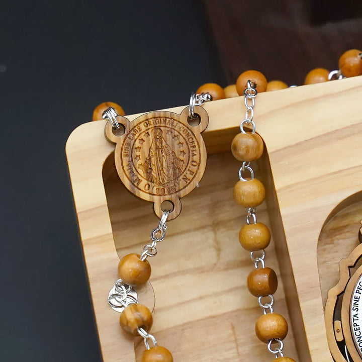 Christianartworkshop Classic Style Devotional Virgin Mary Olive Wood Rosary Set