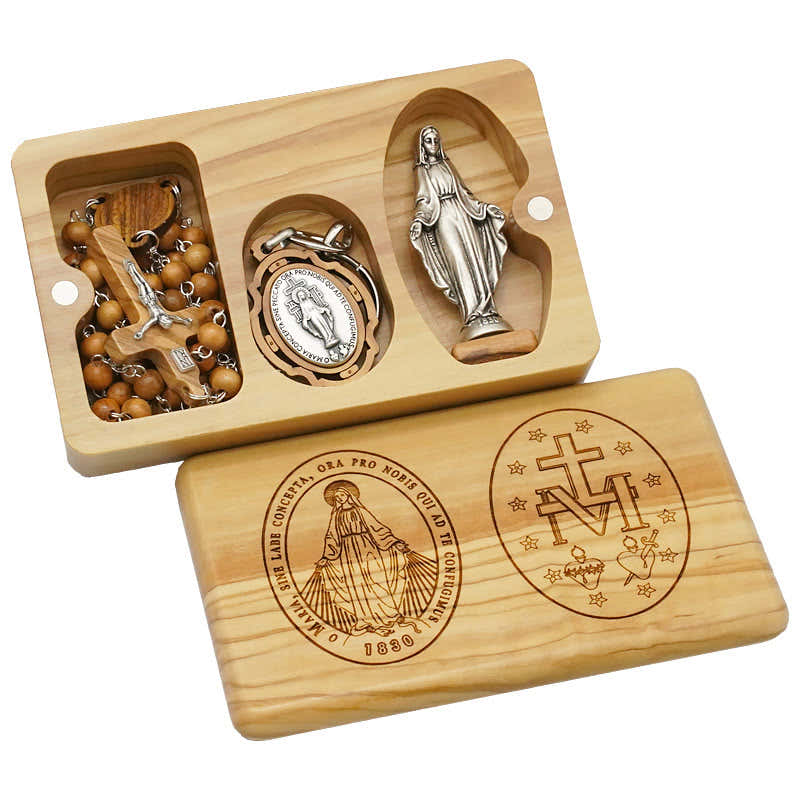 Virgin Mary Olive Wood Rosary Set – Classic 5-Decade Rosary with