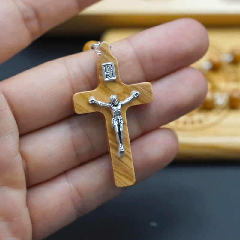 Virgin Mary Olive Wood Rosary Set – Classic 5-Decade Rosary with