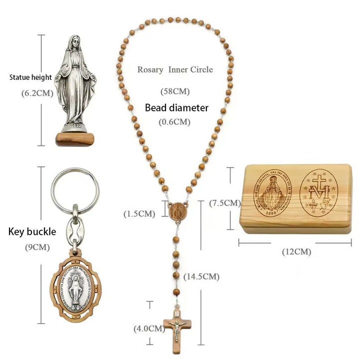 Christianartworkshop Classic Style Devotional Virgin Mary Olive Wood Rosary Set