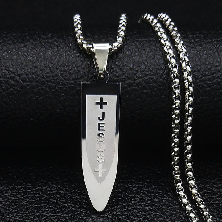 Christianartworkshop Modern Style Engraved Divine Jesus Cross Pendant Necklace