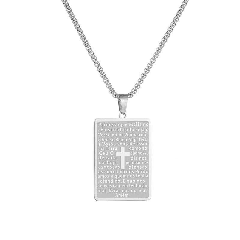 Christianartworkshop Classic Style Scripture Lord's Prayer Cross Pendant Necklace