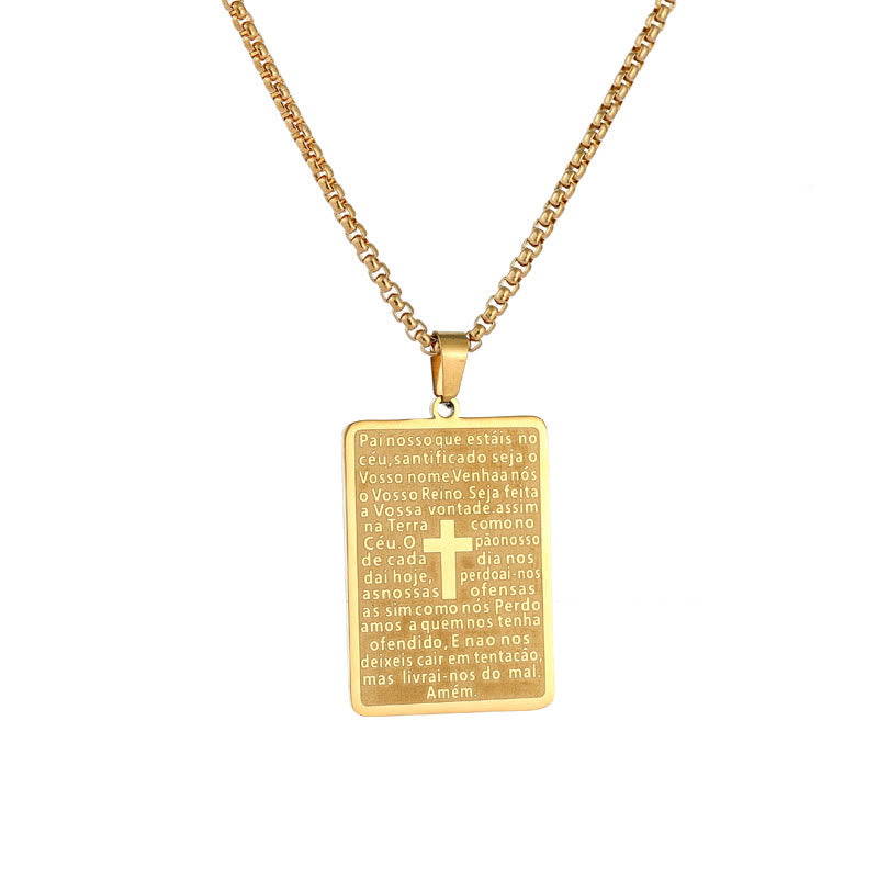 Christianartworkshop Classic Style Scripture Lord's Prayer Cross Pendant Necklace