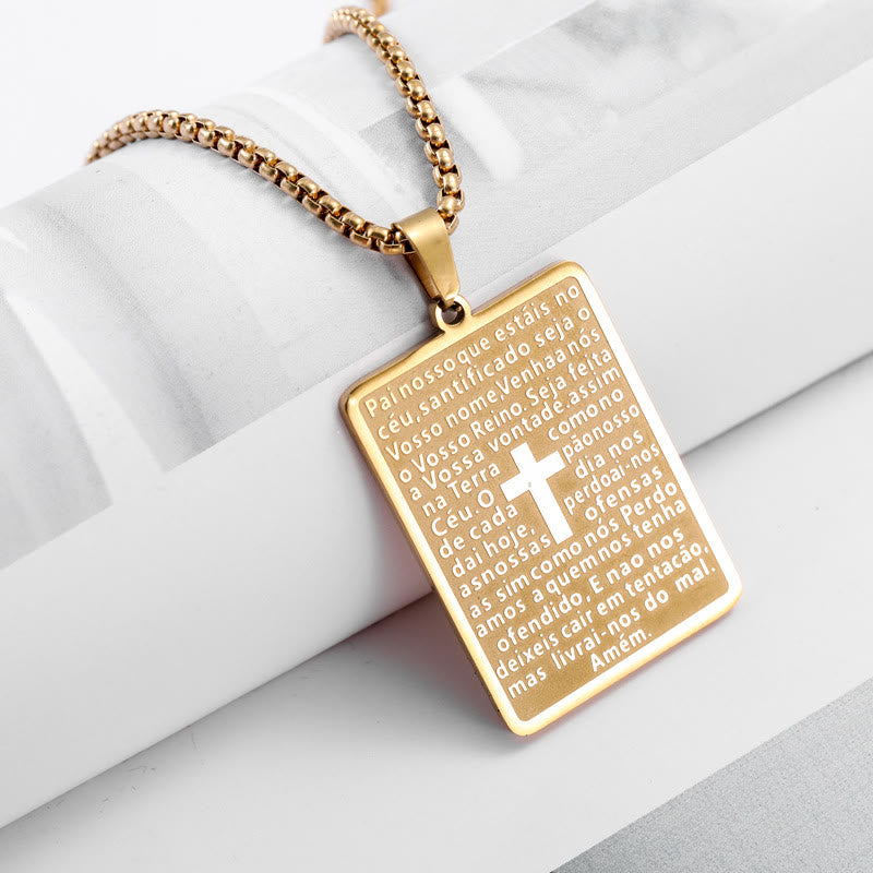 Christianartworkshop Classic Style Scripture Lord's Prayer Cross Pendant Necklace