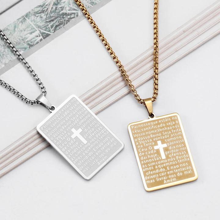 Christianartworkshop Classic Style Scripture Lord's Prayer Cross Pendant Necklace