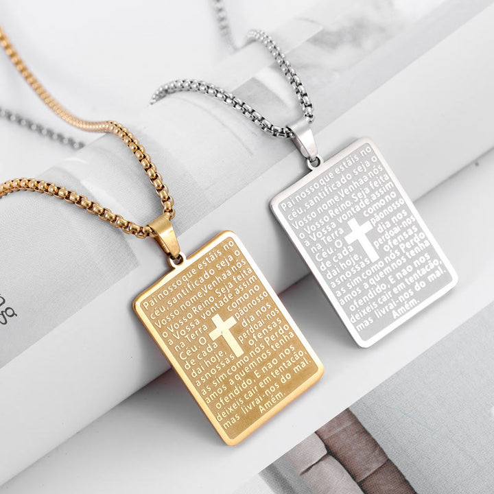 Christianartworkshop Classic Style Scripture Lord's Prayer Cross Pendant Necklace