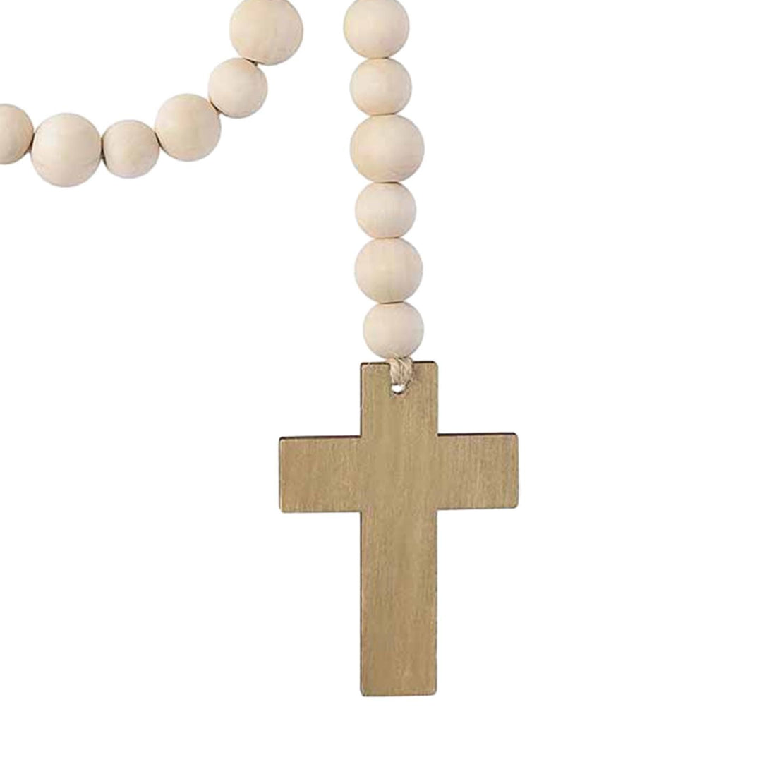 Christianartworkshop Classic Rustic Style Cross Tassel Wooden Bead Decorations