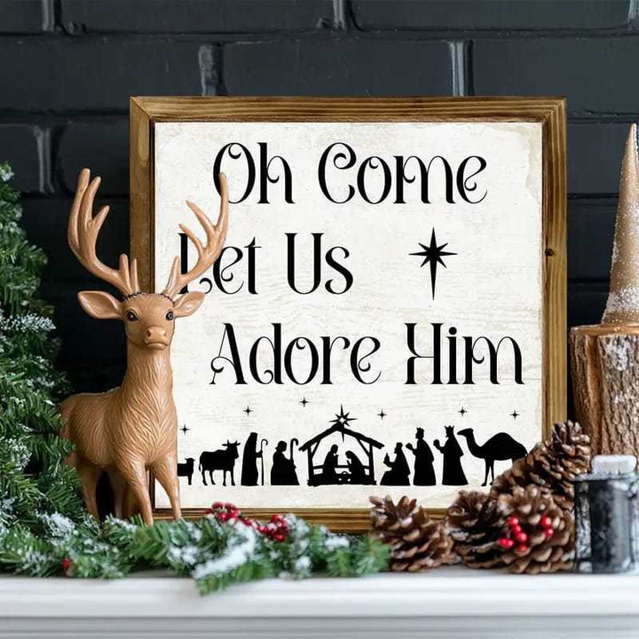 Christianartworkshop Classic Style Oh Come Let Us Adore Him Nativity Scene Wooden Sign Ornaments