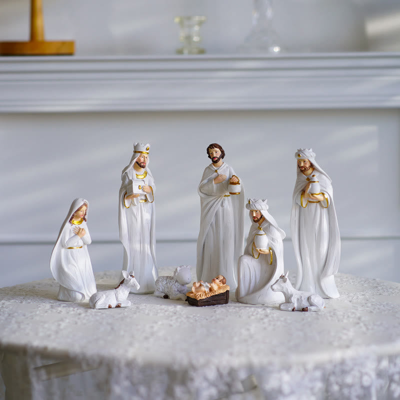 Christianartworkshop Classic Style Holy Night Nativity Scene Resin Figurine Desktop Ornaments Set