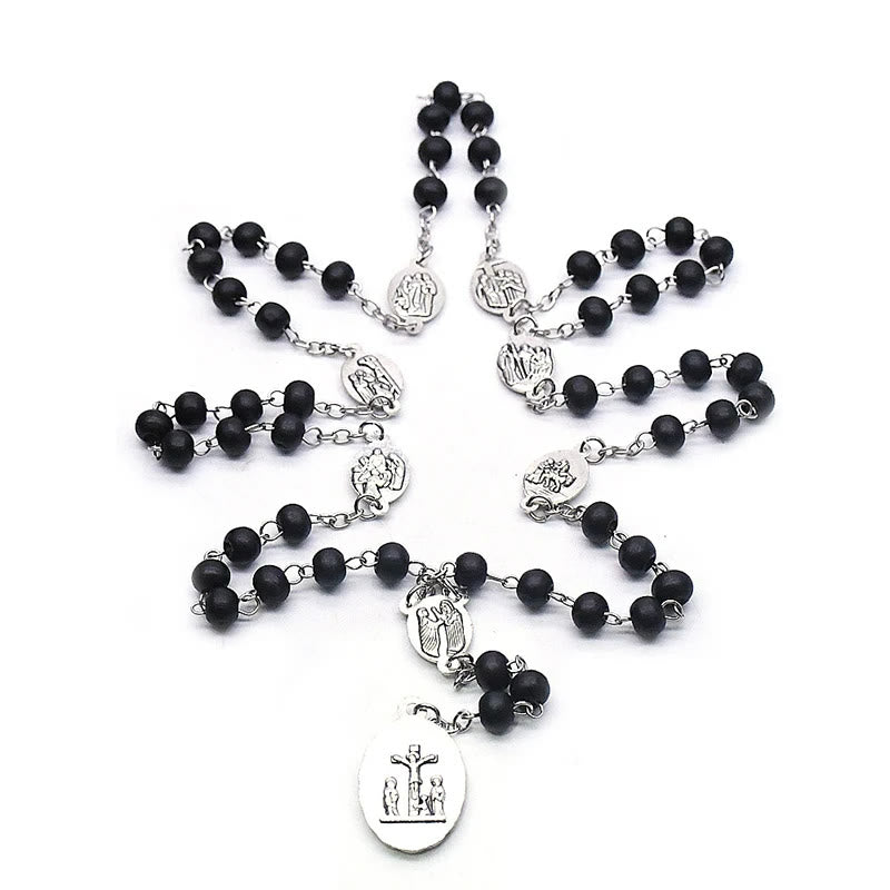 Our Lady of Sorrows of 6 mm Round Black Acrylic Alloy Chain 7 Sorrows Rosary