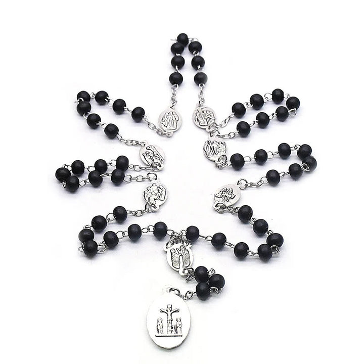 Christianartworkshop Our Lady of Sorrows of 6 mm Round Black Acrylic Alloy Chain 7 Sorrows Rosary