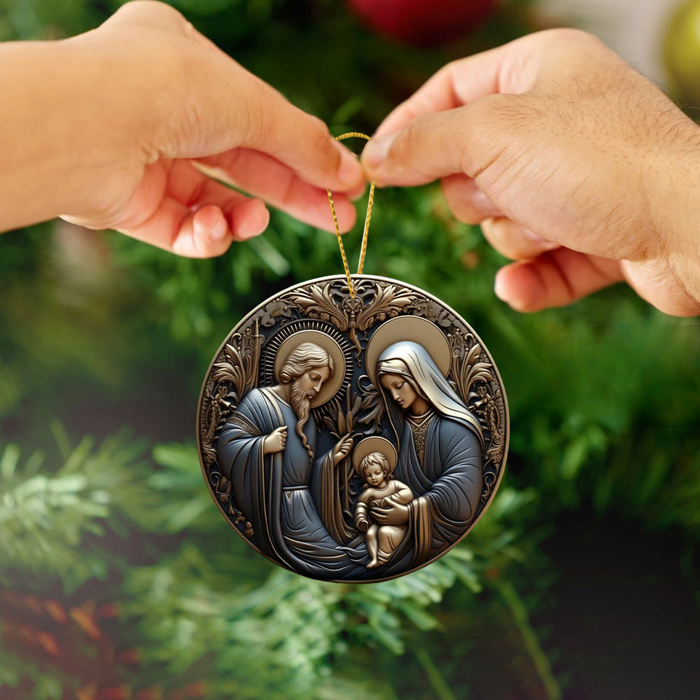 Christianartworkshop Retro Style Nativity Christmas Blessing Hanging Ornaments A