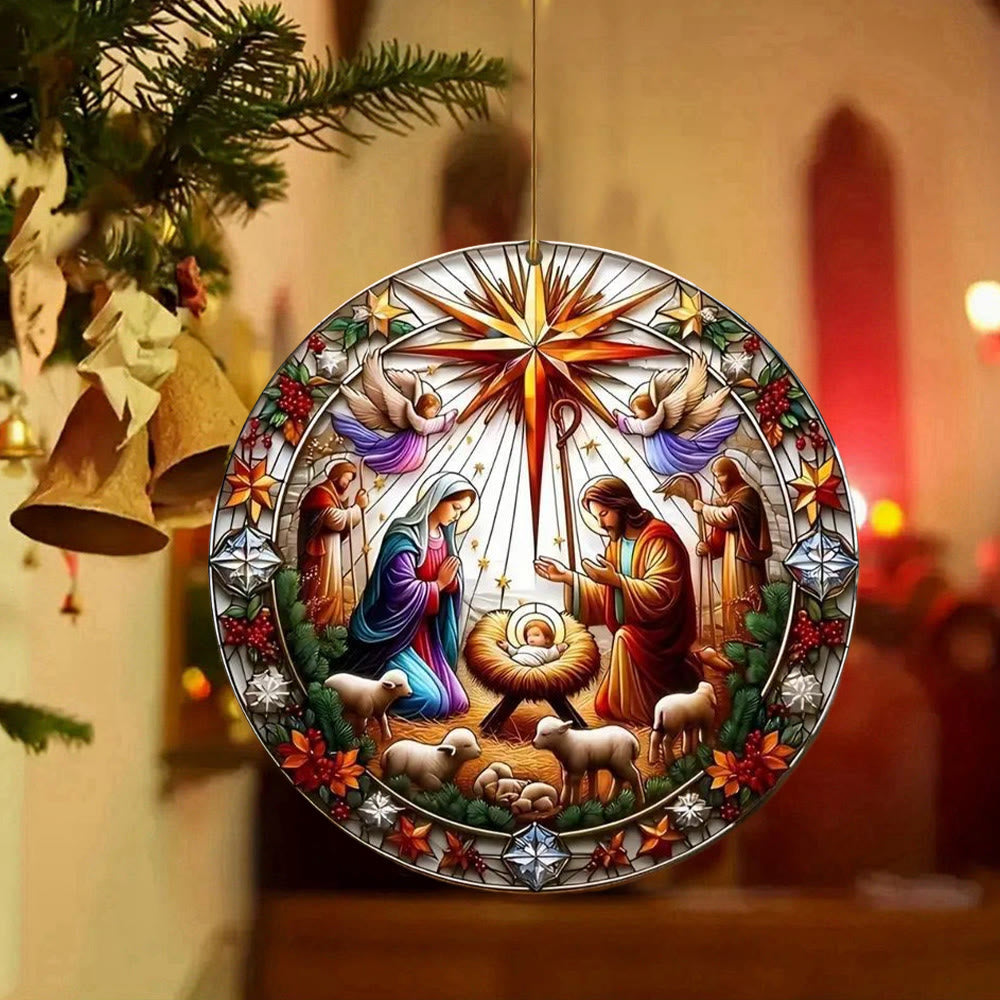 Christianartworkshop Stained Glass Styles Colorful Nativity Hanging Ornaments B - image 1