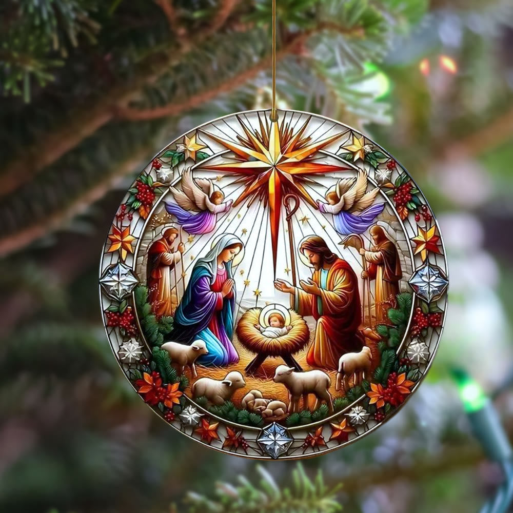 Christianartworkshop Stained Glass Styles Colorful Nativity Hanging Ornaments B - Ceramics - image 0