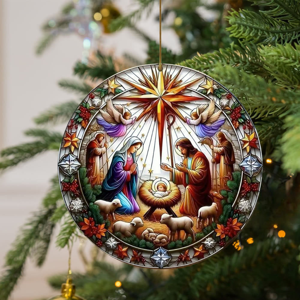 Christianartworkshop Stained Glass Styles Colorful Nativity Hanging Ornaments B - image 3