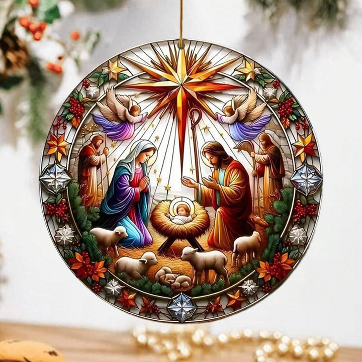 Christianartworkshop Stained Glass Styles Colorful Nativity Hanging Ornaments B