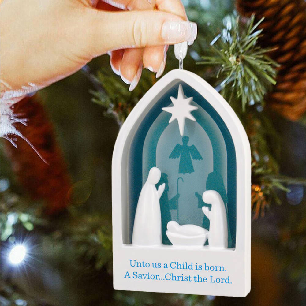 Christianartworkshop Simple Style House Shaped Nativity Christmas Hanging Ornaments