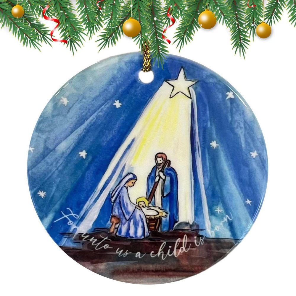 Christianartworkshop Colored Style Nativity Scene Starry Night Acrylic Christmas Nativity Hanging Ornaments - image 1