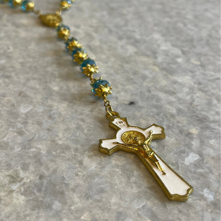 FREE Today: Miraculous Medal & Crucifix of 6 mm Polyhedron Green Glass Alloy Chain Rosary