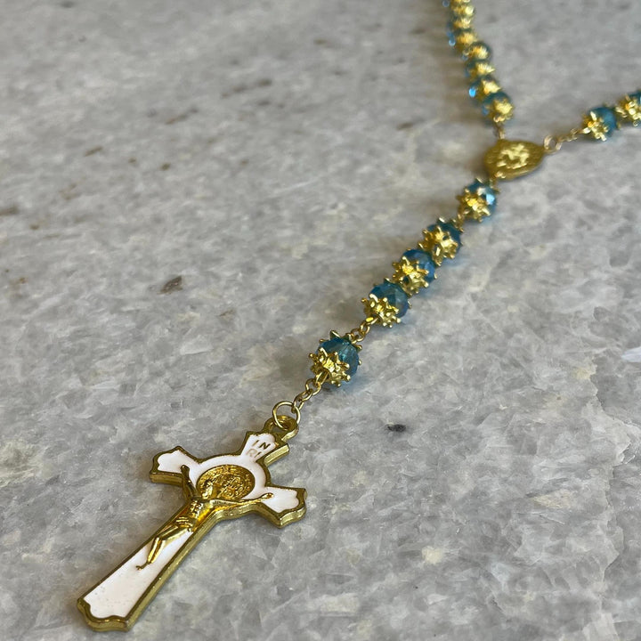 FREE Today: Miraculous Medal & Crucifix of 6 mm Polyhedron Green Glass Alloy Chain Rosary