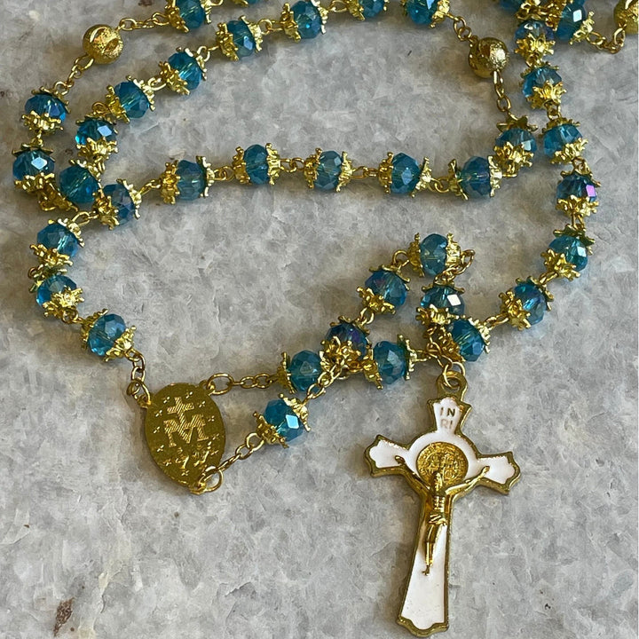 FREE Today: Miraculous Medal & Crucifix of 6 mm Polyhedron Green Glass Alloy Chain Rosary