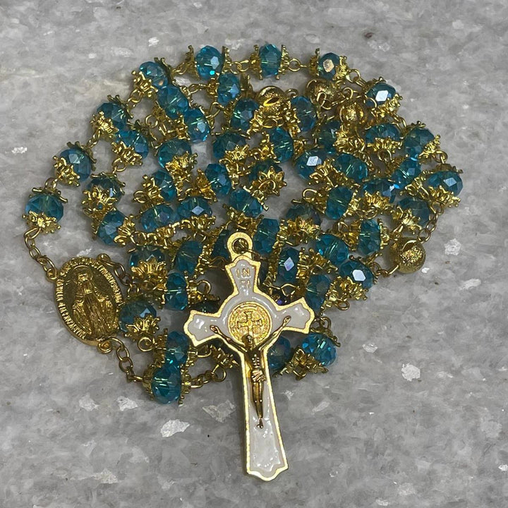 FREE Today: Miraculous Medal & Crucifix of 6 mm Polyhedron Green Glass Alloy Chain Rosary